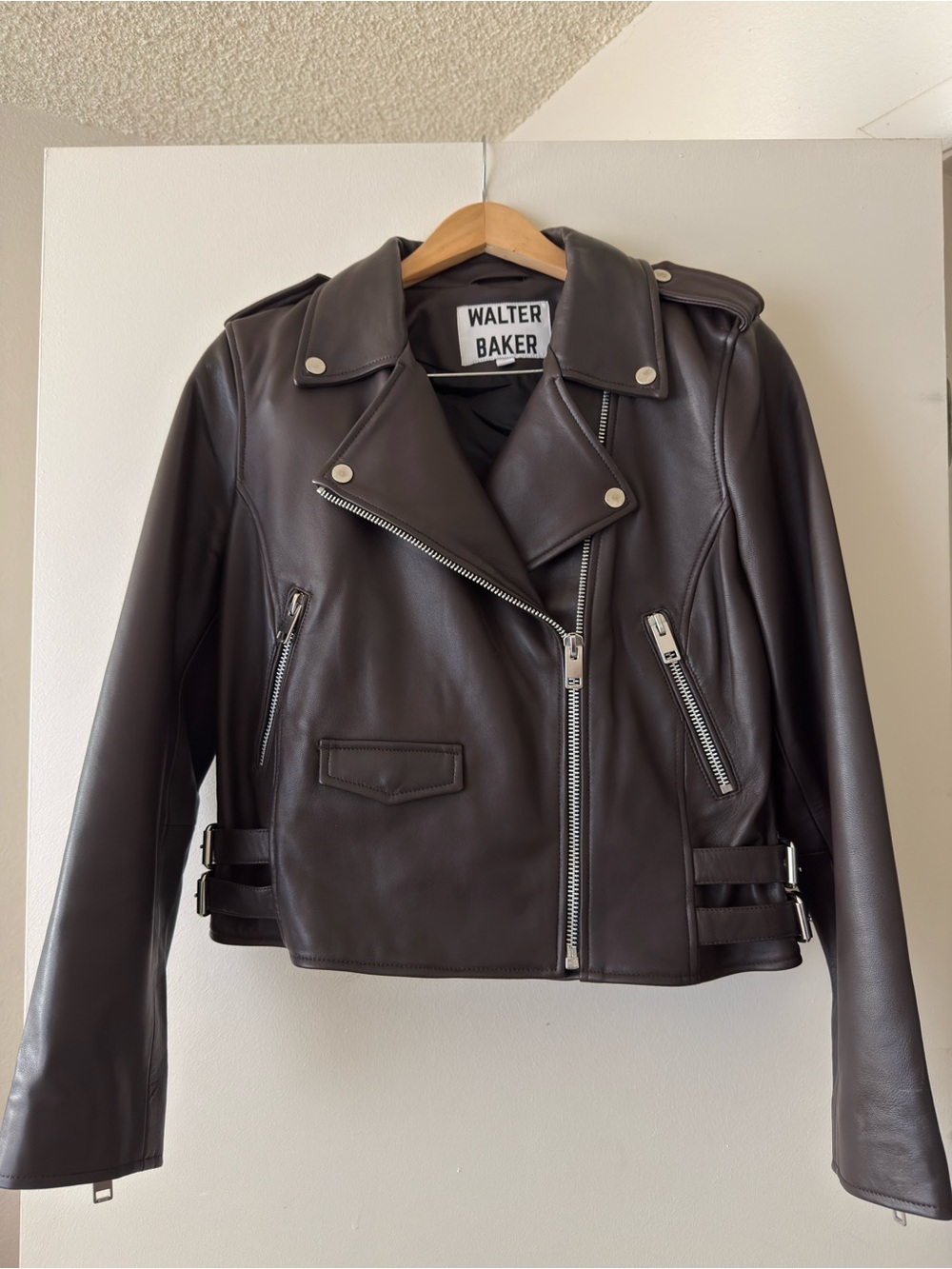 Walter Baker Brown Leather Moto Jacket with Silver Hardware. No tags never worn.